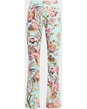 Roberto Cavalli Bird-Print Flared Stretch Cotton Pants - Multicolor