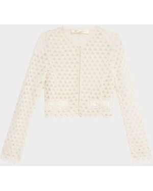 LoveShackFancy Alaya Crochet Heart Jacket - White