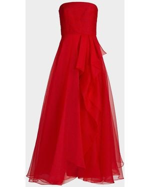 THEIA Teresa Draped Strapless Gown - Red