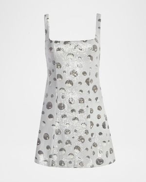 Kate Barton Sequin Polka Dot Square-Neck Mini Dress - White