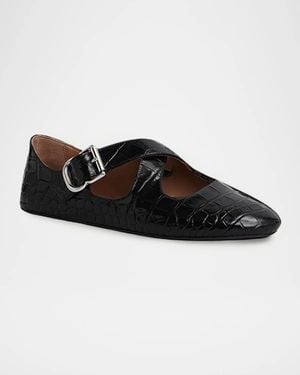 Alaïa Croc-Embossed Leather Crisscross Ballerina Flats - Black