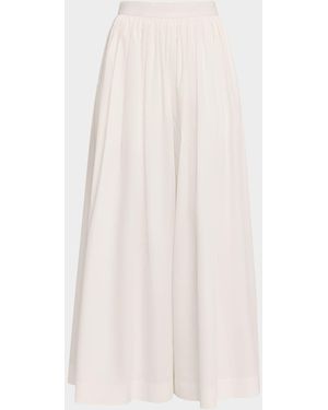 Salon 1884 Renzo Pleated Cotton Poplin Sateen Wide-Leg Skirt Pants - White