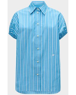 Callas Milano Lecce Puff-Sleeve Striped Cotton Shirt - Blue