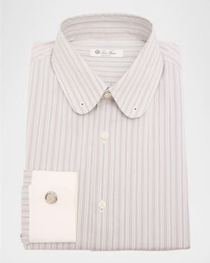 Loro Piana Elia Pin-Collar French Cuff Dress Shirt - Natural