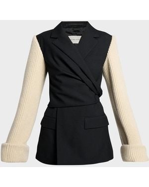 Dries Van Noten Beline Knit-Sleeves Wrap Blazer Jacket - Black