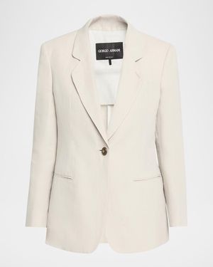 Giorgio Armani Linen Single-Breasted Blazer Jacket - Natural