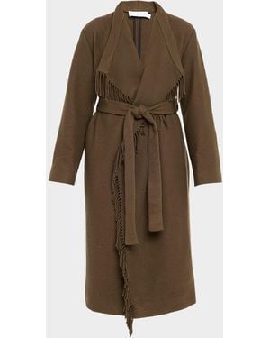 IRO Nicky Belted Fringe-Trim Coat - Natural
