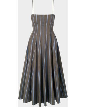 STAUD Wylie Striped Stretch-Cotton A-Line Midi-Dress - Gray