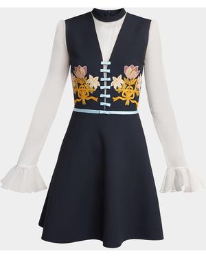 Valentino Garavani Embroidered Crepe Couture Mini Dress - Blue