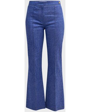 Callas Milano Lola Mid-Rise Pintuck Flare Denim Pants - Blue