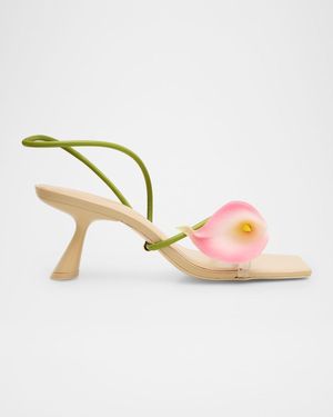 Cult Gaia Ria Calla Lily Leather Comma-Heel Sandals - Natural
