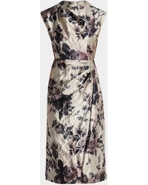 Erdem Draped Floral Satin Midi Dress - White