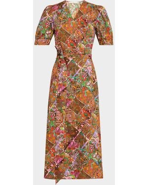 Marie Oliver Rita Patchwork-Print Cotton Midi Wrap Dress - Multicolor