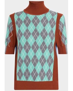 Zankov Melani Argyle Turtleneck Top - Blue