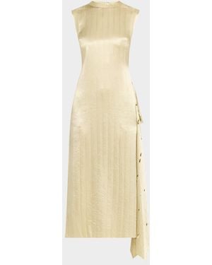 Jason Wu Crinkled Satin Laser-Cut Draped Shift Dress - Metallic
