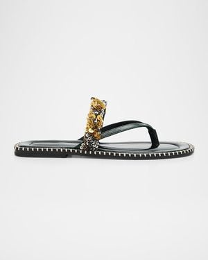 Dries Van Noten Sequined Leather Thong Sandals - Metallic