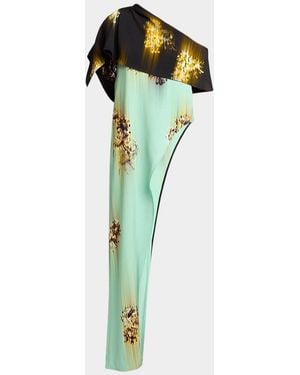 Proenza Schouler Haya Printed Asymmetric Draped Top - Green