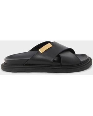 Moschino Apos;S Logo Leather Sandals - Black
