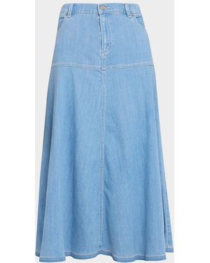 Kobi Halperin Ysabelle A-Line Cotton Denim Midi Skirt - Blue