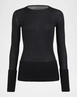 Alaïa Merino Wool Long-Sleeve Crewneck Top - Black