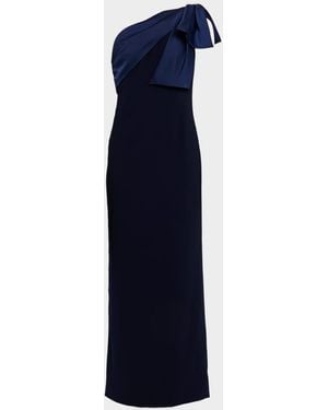 Sachin & Babi Estrella Draped One-Shoulder Column Gown - Blue
