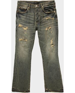 Purple Quilted Destroyed Bootcut Jeans - Green