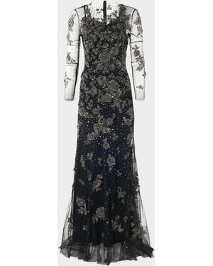 Carolina Herrera Embellished Illusion Trumpet Gown - Black