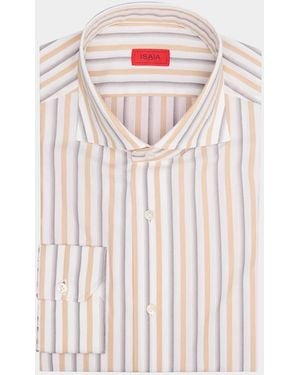 Isaia Apos;S Cotton And Linen Stripe Dress Shirt - Pink