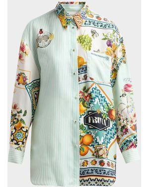 CAMILLA Magic Of The Mercado Striped Printed Silk Shirt - White