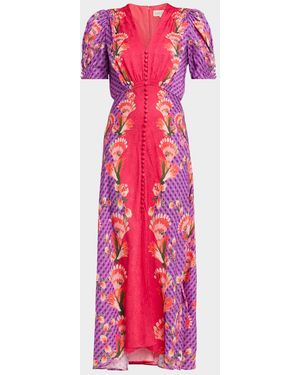 Saloni Lea Printed Long Dress - Pink