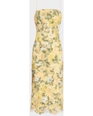 Emanuel Ungaro Robin Embroidered Floral Lace Midi Dress - Metallic
