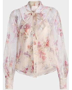 Cinq À Sept Farouz Iris Bouquet Silk Organza Top - Pink