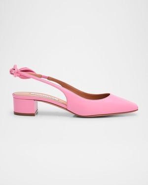 Aquazzura Very Bow Tie Leather Slingback Pumps - Pink