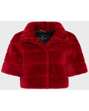 Gorski Horizontal Lamb Shearling Short-Sleeve Bolero Jacket - Red