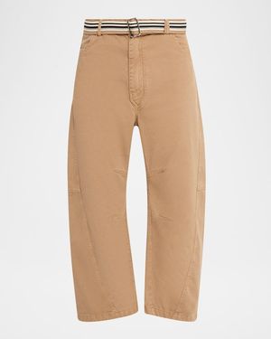Mordecai Apos;S Cotton Belted Barrel-Leg Pants - Natural