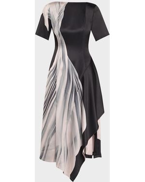 Jason Wu Dancing Pleat Short-Sleeve Asymmetric Midi Dress - Multicolor