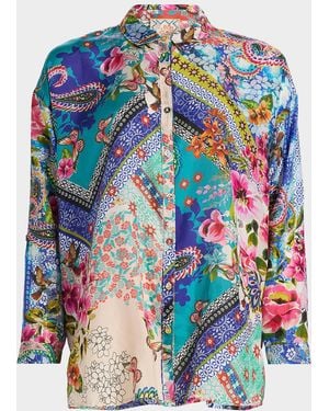 Johnny Was Audrey Patchwork Silk Tunic - Blue