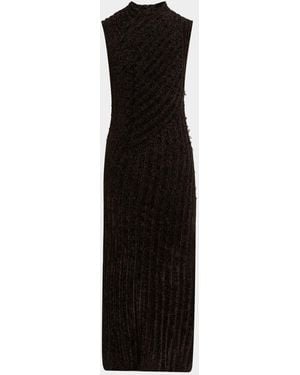 Giorgio Armani Ribbed Chenille Sleeveless Midi Dress - Black