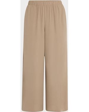 Eileen Fisher Cropped Wide-Leg Silk Georgette Crepe Pants - Natural
