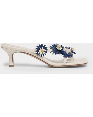Bottega Veneta Riva Floral Leather Kitten-Heel Sandals - Blue