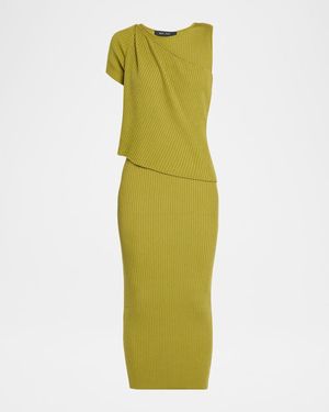 Wynn Hamlyn Shrug Rib-Knit Midi Dress - Green