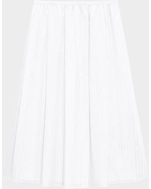 Theory Stripe Pleated Midi Skirt - White