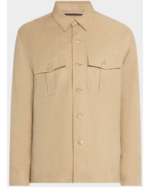 Canali Linen And Silk Button-Front Overshirt - Natural