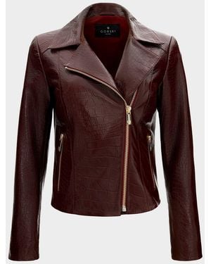 Gorski Select Leather Croco-Embossed Moto Jacket - Purple
