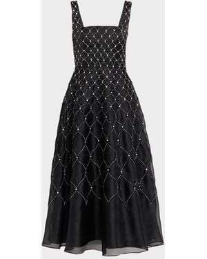 Aidan Mattox Sleeveless Square-Neck Beaded Midi Dress - Black