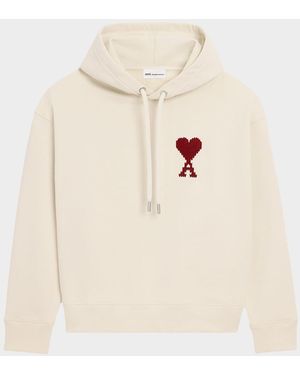 Ami Paris Ami De Coeur Embroidered Hoodie - Natural