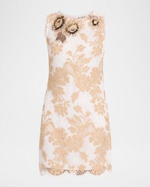 Emanuel Ungaro Victoria Scalloped Lace Mini Shift Dress - Natural