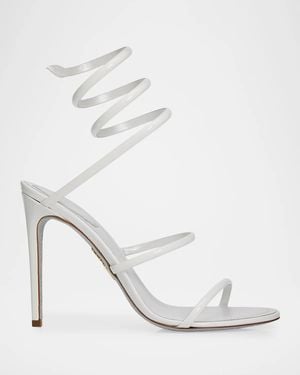 Rene Caovilla 105Mm Patent Leather Snake-Wrap Sandals - White