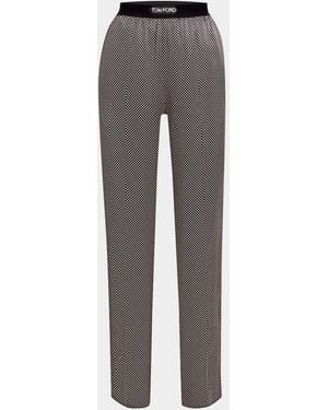Tom Ford Polka Dot Print Stretch Satin Pajama Pants - Gray