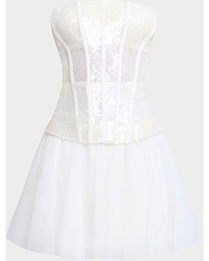 BCBGMAXAZRIA Strapless Tulle & Sequin Lace Corset Mini Dress - White